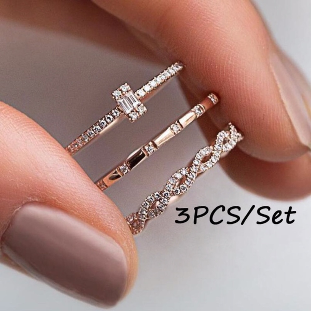 ✨3pc Thin Stackable Twisted Ring_NWT✨ - Picture 2 of 3